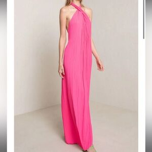 ALC Neon Pink Pleated Halter Rio Maxi Dres